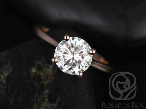 1.50ct Skinny Flora 7.5mm 14kt Rose Gold Moissanite Dainty Thin Cathedral Round Solitaire Engagement Ring