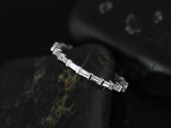 Ready to Ship Baguettella (size 5.25) Petite Horizontal Baguette Diamond Unique FULL Eternity Ring Ring,14kt White Gold