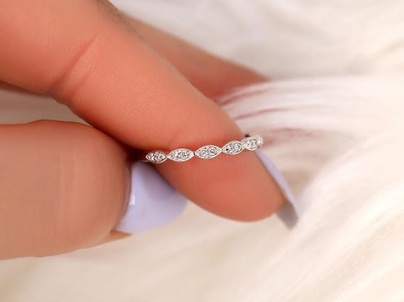 14kt Matching Band Christie/Katya/Samantha WITHOUT Milgrain Diamond HALFWAY Eternity Ring,Scalloped Diamond Ring,Art Deco Ring,Unique Ring