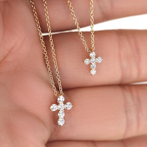 Ready to Ship Mini Cross 14kt Yellow Gold Diamond Necklace,Dainty Cross Necklace,Diamond Cross,Cross Necklace Women,Baptism,Faith Necklace