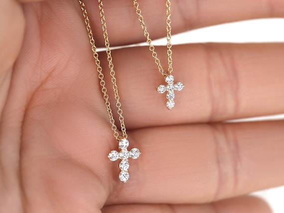 Mini Cross 14kt Diamond Necklace,Dainty Cross Necklace,Diamond Cross Necklace,Cross Necklace Women,Baptism,Faith Necklace,Religious Gift
