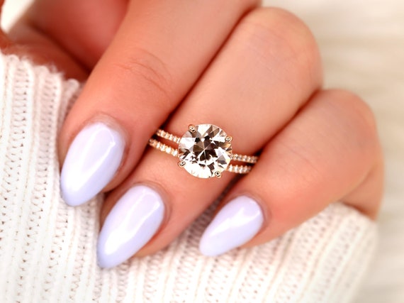 3.93ct Ready to Ship Eloise 14kt Rose Gold Champagne Cognac Zircon Diamond Round Solitaire Accent Bridal Set,Round Engagement Ring Set