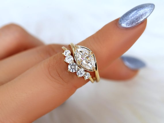 1.50ct Scullie & Glen 14kt Diamond East West Marquise Solitaire Wedding Ring Set,Marquise Cut Ring,Marquise Diamond Engagement Ring