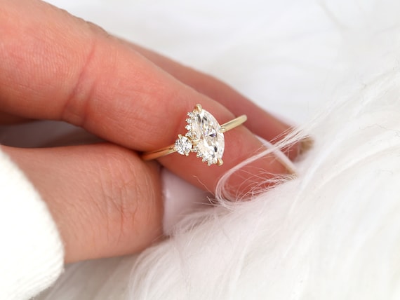 1ct Effie 10x5mm 14kt Gold Moissanite Diamonds Marquise Cluster Ring,Marquise Half Halo Ring,Unique Marquise Ring,Marquise Engagement Ring