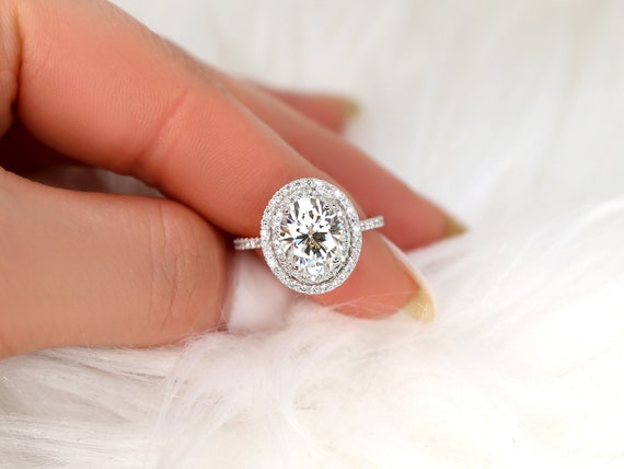 3ct Cara 10x8mm 14kt Moissanite Diamond Double Oval Halo Ring,Oval Engagement Ring,Unique Ring,Anniversary Gift,Wedding Ring,Moissanite Ring