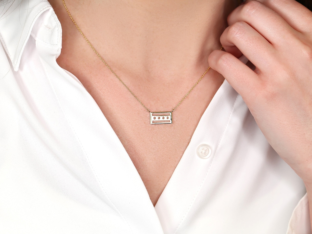 Chicago Flag 14kt Gold Necklace,chicago Necklace,chicago Jewelry ...