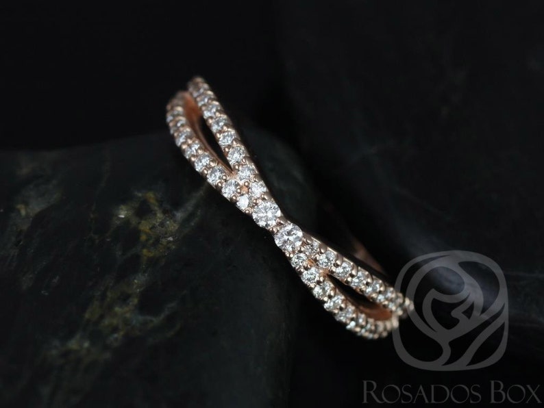 Skinny Lima 14kt Pave Diamond Band Ring,Dainty Infinity Ring,Diamond Criss Cross Ring,Crossover Band,Unique Wedding Ring,Stacking Ring image 4