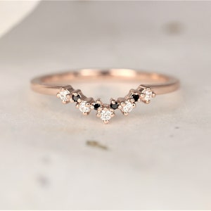 Remy 14kt Rose Gold Dainty Crown Tiara Ring,Scattered Cluster Ring,Black White Diamond Ring,Stacking Ring,Unique Stacking Ring,Diamond Ring