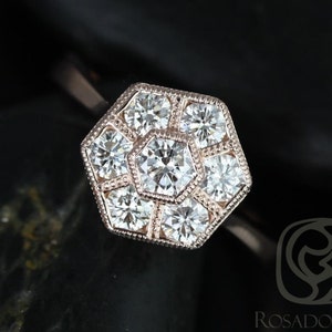 Mosaic Grande 14kt WITH Milgrain Diamond Hexagon Cluster Ring,Art Deco Ring,Diamond Cluster Ring,Anniversary Gift,Hexagon Ring,Unique Ring image 4