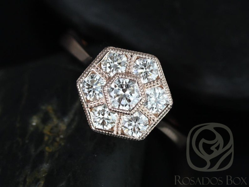 Mosaic Grande 14kt WITH Milgrain Diamond Hexagon Cluster Ring,Art Deco Ring,Diamond Cluster Ring,Anniversary Gift,Hexagon Ring,Unique Ring image 4