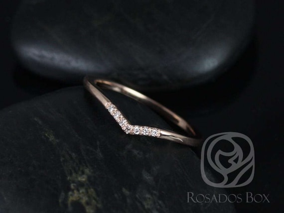 Momo 14kt Rose Gold Dainty Chevron Ring,Pave Diamond Ring,V Ring,Stacking Ring,Unique Wedding Ring,Curved Wedding Ring,Gift For Her