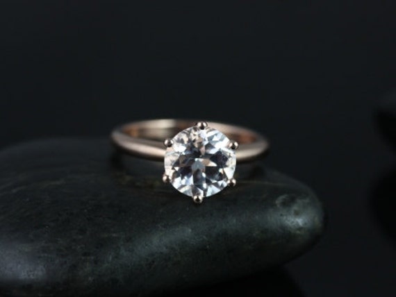 Ready to Ship Webster 9mm 14kt Rose Gold White Topaz Six-Prong Minimalist Knife Edge Round Solitaire Engagement Ring