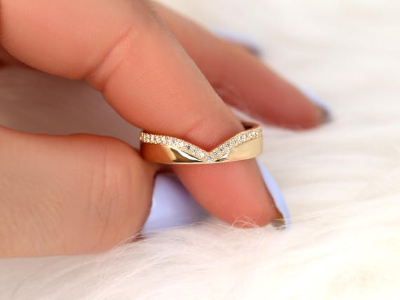 Ripley 14kt Diamond Chevron Cigar Ring,Unique Nesting Ring,Curved Stacking Ring,Diamond Chevron Ring,Cut Out Ring,Cigar Ring Chevron Band
