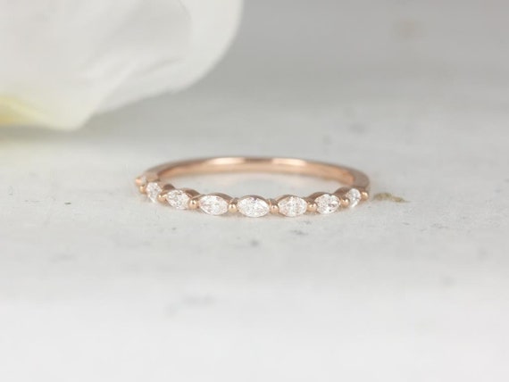 Ultra Petite Leona 14kt Rose Gold Marquise Diamond Floating Single Prong HALFWAY Eternity Ring Ring