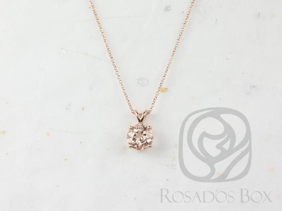 Donna 8mm 14kt Rose Gold Round Morganite Leaf Gallery Basket Solitaire Necklace