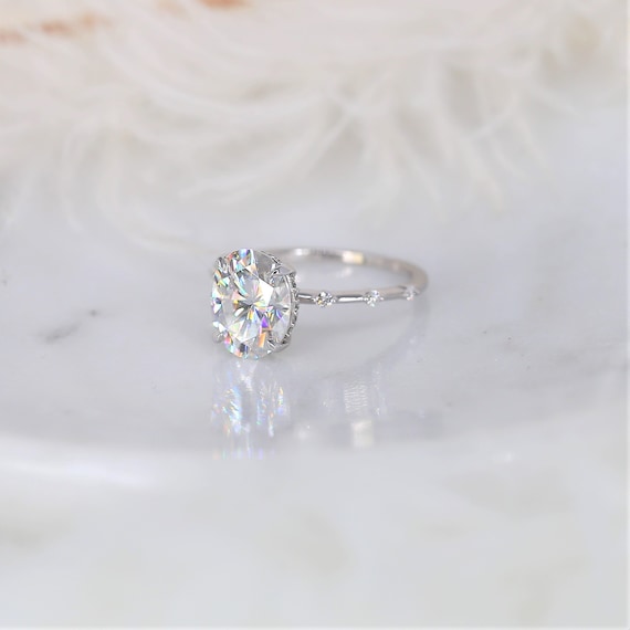 3ct Asher 10x8mm 14kt Gold Moissanite Diamond Unique Scarf Halo Oval Engagement Ring,Dainty Oval Solitaire Ring,Oval Cut Ring