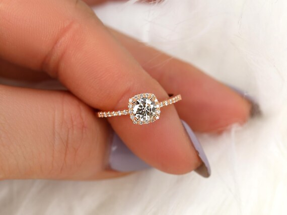 0.50ct Barra 5mm 14kt Moissanite Diamond Cushion Halo Ring,Cushion Halo Engagement Ring,Unique Halo Ring, Anniversary Ring,Gift for Her