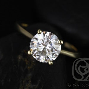 2ct Skinny Flora 8mm 14kt Gold Moissanite Minimalist Dainty Tapered Cathedral Round Solitaire Ring