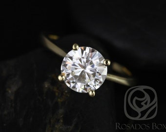 2ct Skinny Flora 8mm 14kt Gold Forever One Moissanite Minimalist Dainty Tapered Cathedral Round Solitaire Ring
