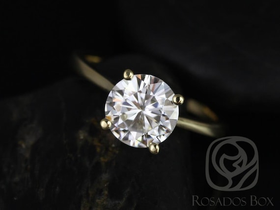 2ct Skinny Flora 8mm 14kt Gold Moissanite Minimalist Dainty Tapered Cathedral Round Solitaire Ring