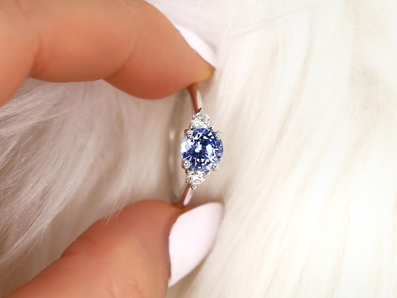 1.53ct Colette 14kt Lilac Cornflower Blue Sapphire Diamond Three Stone Ring,Sapphire Engagement Ring,Trilogy Ring,Anniversary Ring