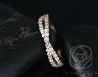 Lima 14kt Solid Rose Gold Infinity Criss Cross Pave Diamond HALFWAY Band Ring