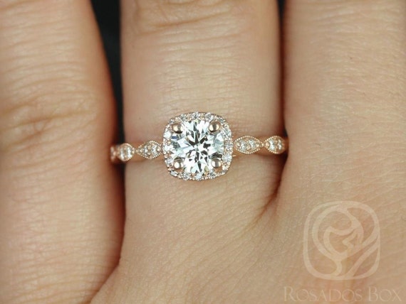 3/4ct Christie 14kt Gold Diamond WITH Milgrain Vintage Cushion Halo Ring,Art Deco Ring,Cushion Cut Ring,Cushion Engagement Ring,Wedding Ring