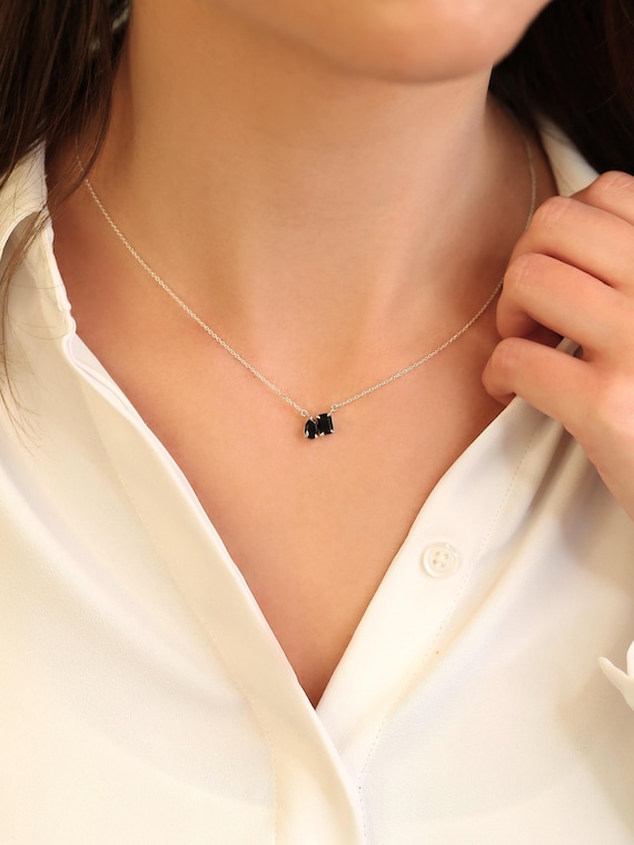Gemini 14kt Onyx Toi Et Moi Necklace,Cluster Necklace,July Birthstone Jewelry,Gift For Her,Unique Necklace,Onyx Necklace,Black Necklace