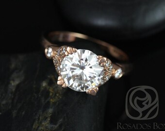 Ready to Ship Antoinette 8.5mm 14kt Rose Gold Round Forever One Moissanite Diamond Art Deco Vintage Engagement Ring