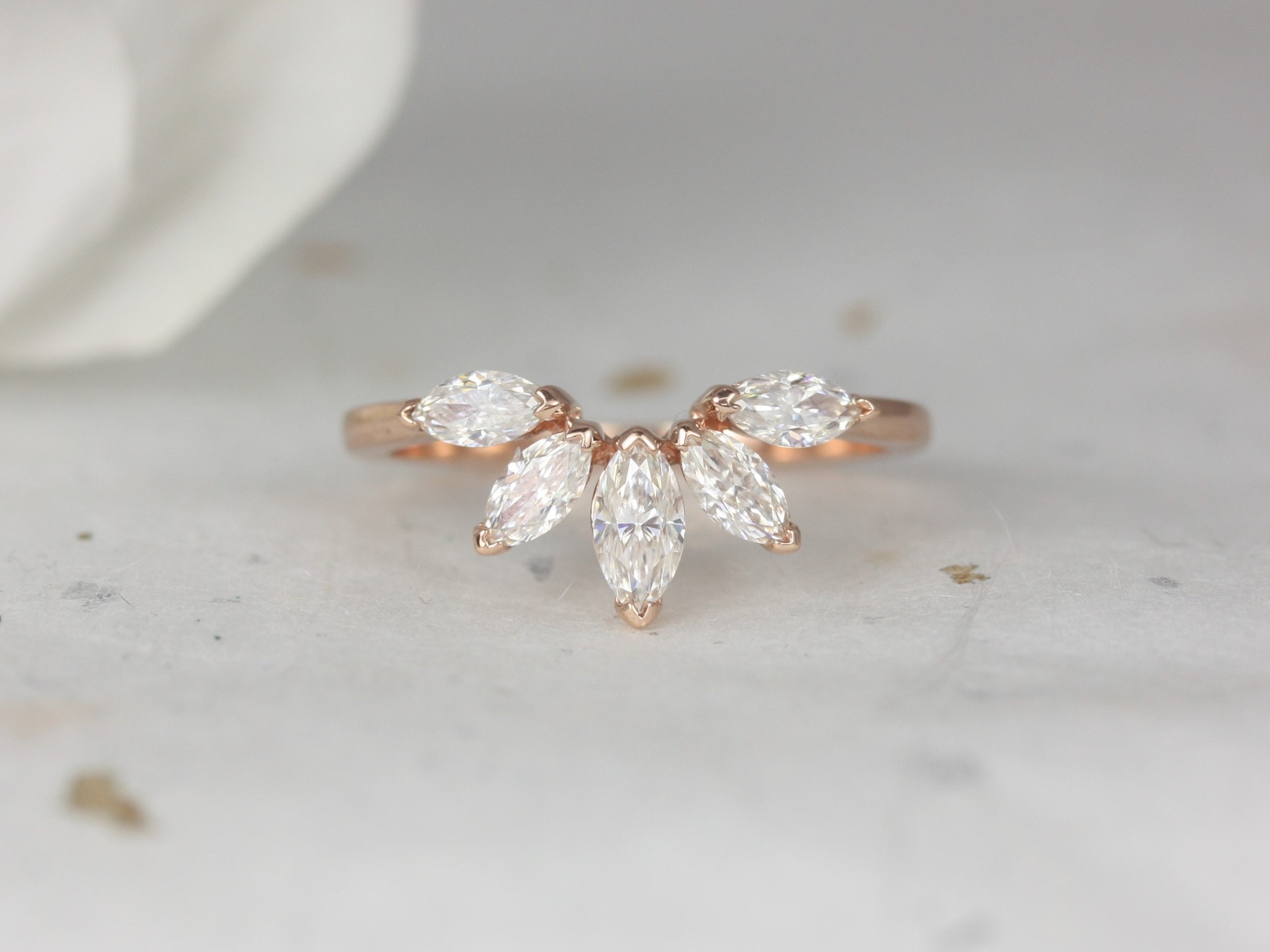 Cardi 14kt Gold Marquise Moissanite Fan Nesting Ring Minimalist Tiara Ring Contoured Ring Unique Wedding Ring Anniversary Gift Stacking Ring