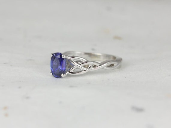 Ciara 7x5mm 14kt White Gold Blue Sapphire Celtic Knot Triquetra Oval Solitaire Ring,Unique Celtic Knot Ring, Celtic Oval Ring