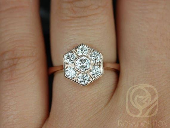 Ready to Ship Mosaic Grande 14kt Rose Gold WITH Milgrain Hexagon Diamond Cluster Ring,Art Deco Diamond Ring,Unique Wedding Ring,Anniversary