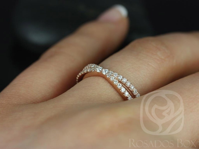 Skinny Lima 14kt Pave Diamond Band Ring,Dainty Infinity Ring,Diamond Criss Cross Ring,Crossover Band,Unique Wedding Ring,Stacking Ring image 3