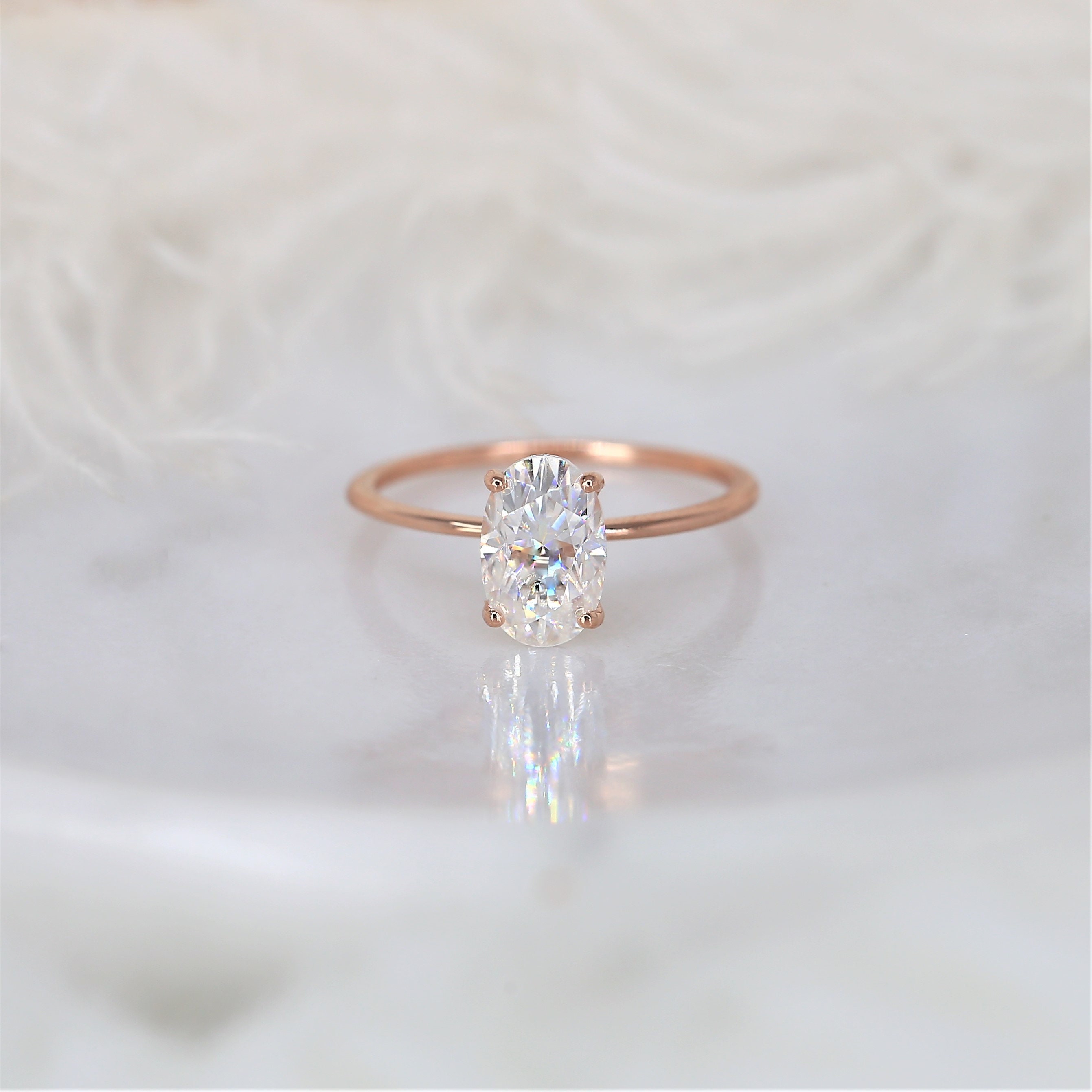 1.50ct Petite Coraline 8x6mm 14kt Moissanite Diamond Art Deco Cluster Oval  Ring,Oval Solitaire Accent Ring,Unique Oval Engagement Ring