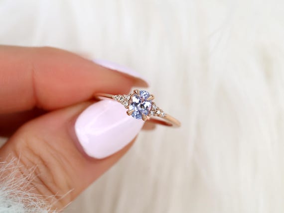 0.73ct Maddy 14kt Rose Gold Cornflower Sapphire Oval Cluster Ring,Anniversary Gift,Unique Sapphire Ring,Lavender Sapphire Ring