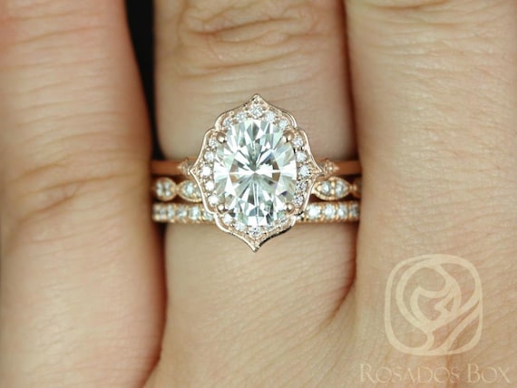 2ct Mae 9x7mm Christie Pernella 14kt Moissanite Diamond Vintage