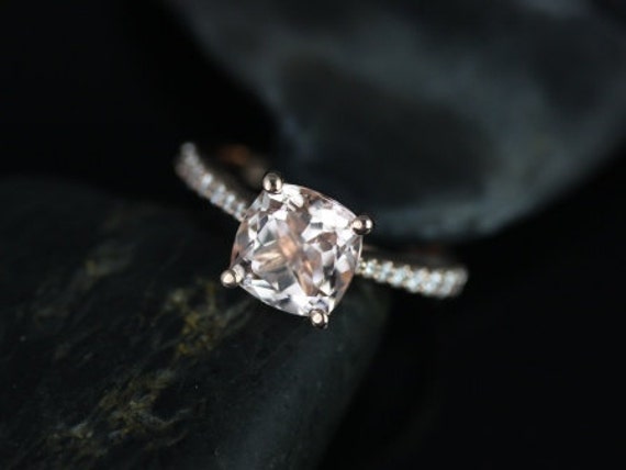 Ready to Ship Taylor 8mm 14kt Rose Gold Cushion Morganite and Diamonds Cathedral Engagement Ring