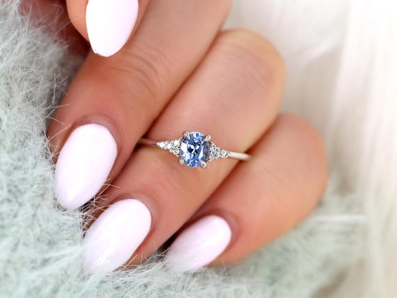 0.71ct Maddy 14kt White Gold Cornflower Sapphire Cluster Ring,September Birthstone,Oval Sapphire Ring,Anniversary Gift,Unique Wedding Ring