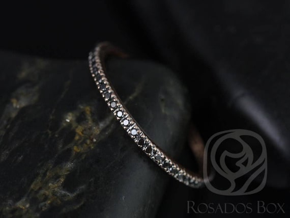 Rosados Box Ready to Ship Ninette 14kt WHITE Gold Ultra Thin Black Diamond FULL Eternity Band