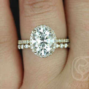 3ct Federella 10x8mm & Petite Naomi 14kt Moissanite Diamond Oval Halo Bridal Set,Oval Halo Ring,Oval Engagement Ring Set,Anniversary Ring