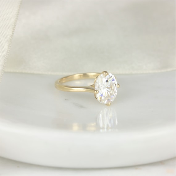 3cts Extra Low Reese 10x8mm 14kt Gold Oval Moissanite Oval Solitaire Ring,Oval Kite Set Ring,Unique Engagement Ring