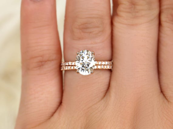 2ct Hillary 9x7mm 14kt Moissanite Diamond Oval Solitaire Bridal Set,Oval Engagement Ring Set,Oval Wedding Ring Set,Anniversary Ring