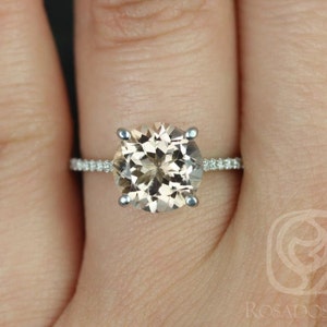 Eloise 9mm 14kt White Gold Morganite Diamonds Dainty Cathedral Round Solitaire Accent Engagement Ring image 3