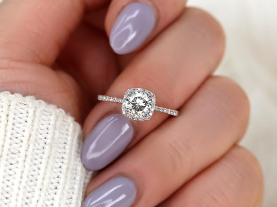 SALE 0.75ct Barra 6mm Platinum FB Moissanite Diamond Cushion Halo Ring,Halo Engagement Ring,Cushion Engagement Ring,Ready to Ship