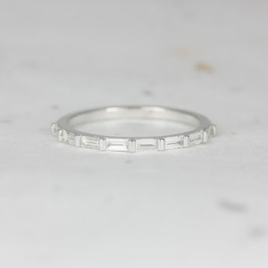 Dainty Thin Baguette Diamond HALFWAY Eternity Ring Ring,14kt White Gold,Bernice