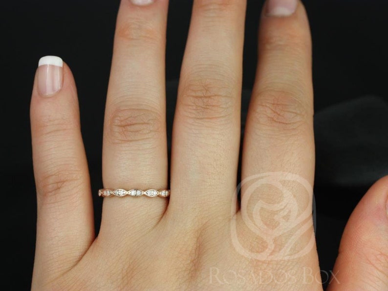 14kt Matching Band Christie/Katya/Samantha WITHOUT Milgrain Diamond HALFWAY Eternity Ring,Scalloped Diamond Ring,Art Deco Ring,Unique Ring image 2