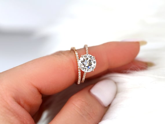 2.70ct Eloise 9mm 14kt Moissanite Diamond Dainty Round Solitaire Accents Bridal Set,Round Engagement Ring,Round Cut Ring,Anniversary Ring