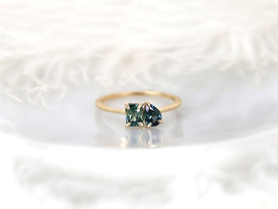 1.05cts Gemini 14kt Gold Ocean Teal Sapphire Toi Et Moi Ring,Two Stone Ring,September Birthstone Ring,Unique Cluster Ring,Gift For Her