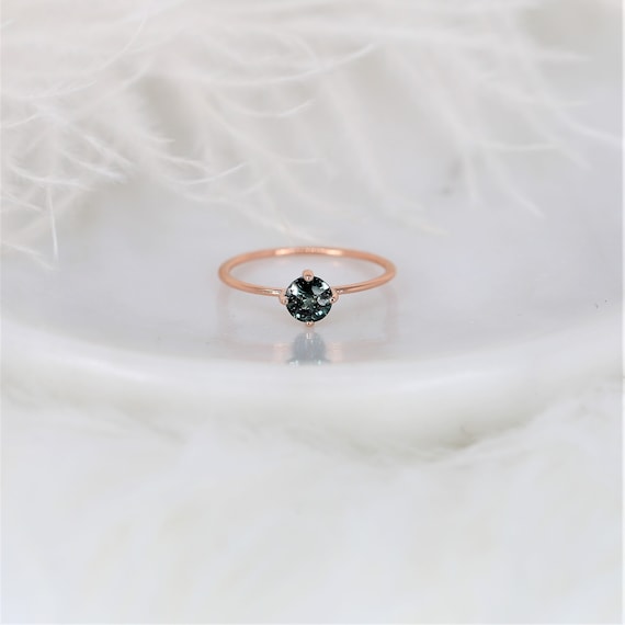 0.66ct Ready to Ship Ultra Petite Kiki 14kt Rose Gold Peacock Teal Sapphire Kite Minimalist Stacking Ring,Pinky Ring,Dainty Ring