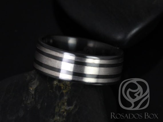 Hudson 8mm Black Zirconium and Sterling Silver Trio Striped Pipe Band